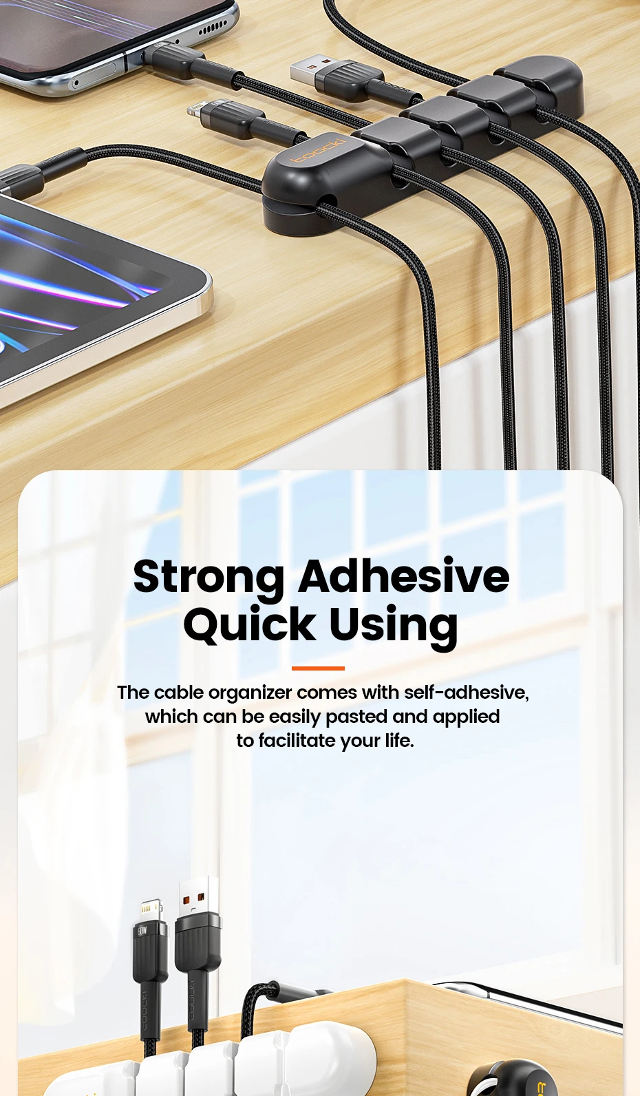 Toocki Cable Wire Cord Organizer Management 7 Hole Holder USB Desktop Winder Clip Flexible For Mouse Keyboard USB Type C Cable