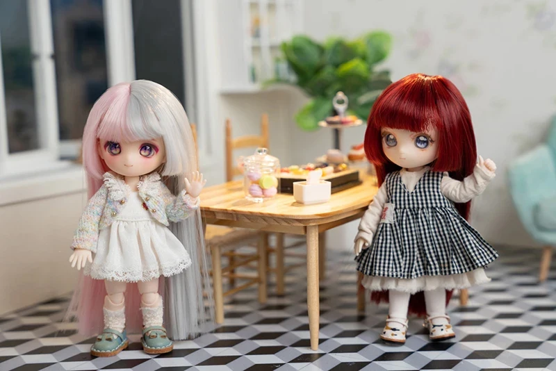 Ob11-Perücke, langes glattes Haar, kurzes Haar, weich, niedlich, lockiger Pony, gewelltes Haar für 1/12 Bjd, Gsc, Ymy-Kopf, Puppenzubehör, mehrfarbig – Detail 5