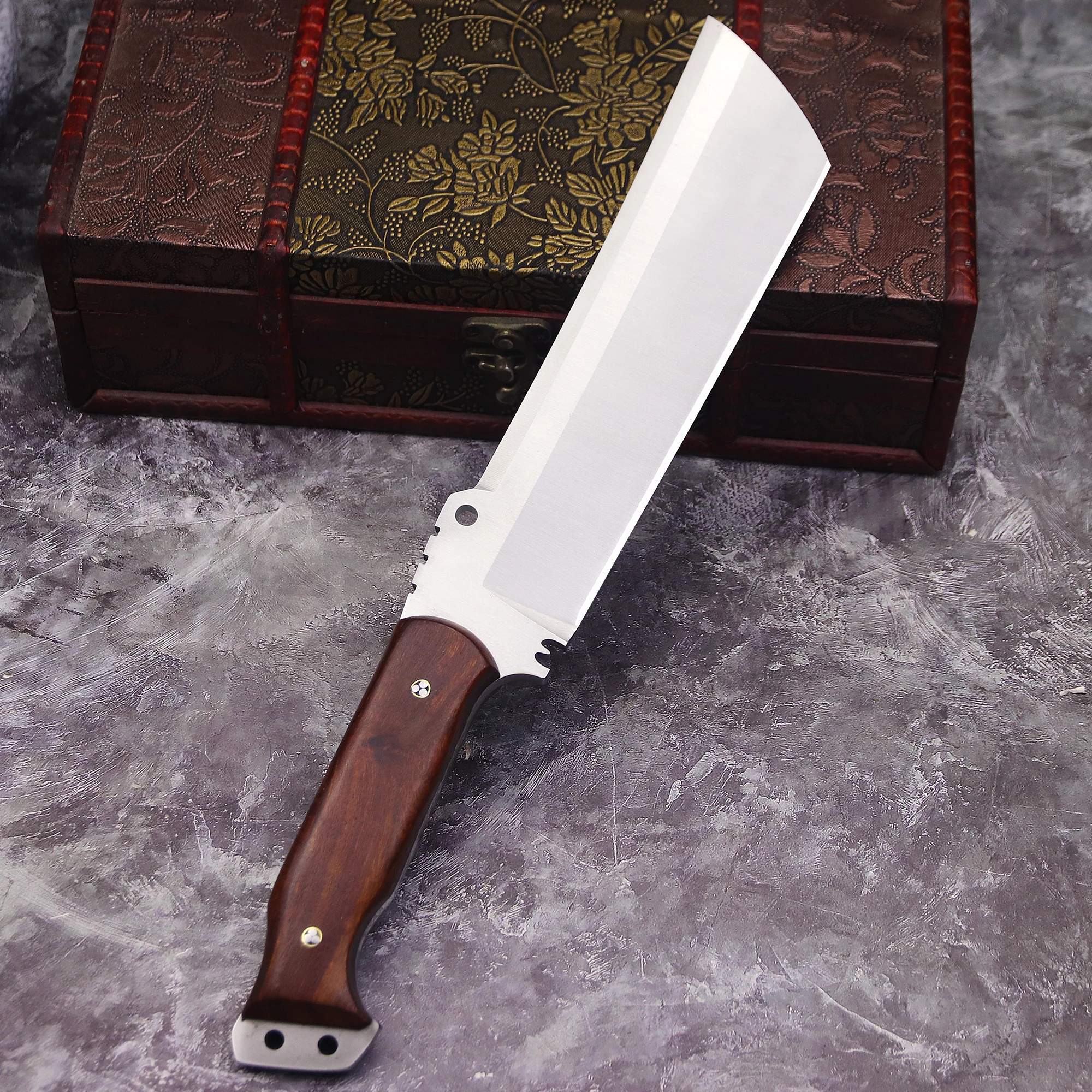 WPKOPYA(USA) Upgraded and thickened DC53 multi-functional Full Tang Chai knife + leather sheath, outdoor camping tool knife 3