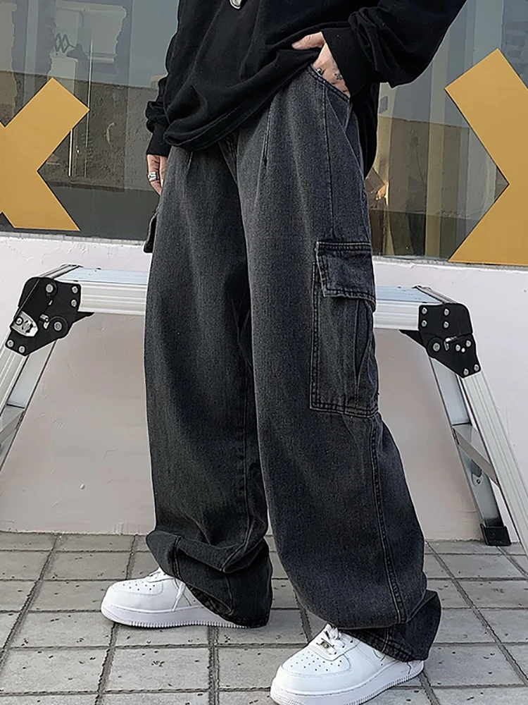 Baggy Jeans Trousers Male Denim Pants Black Wide Leg Pants Men's Jeans Oversize Cargo Korean Streetwear Hip Hop Harajuku