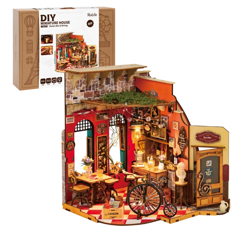 Robotime Rolife DIY Miniature House Kit Cheers Bar Kit Crafts Hobbies Amazing Gift for Women Children DG173