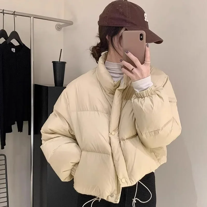 fashionable-short-2024-white-duck-down-jacket-for-women's-korean-stand-neck-loose-thick-bread-winter-coat-f341