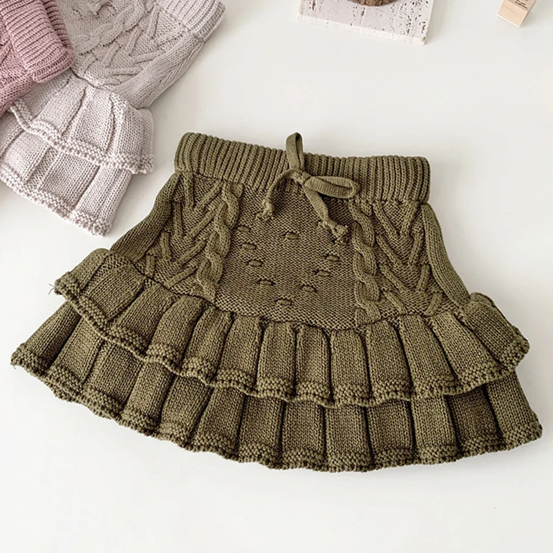 Autumn Children Clothes Kids Lovely Knitting Skirt Shorts Bottoming Princess Pleated Skirts Spring Baby Girls Knitting Shorts