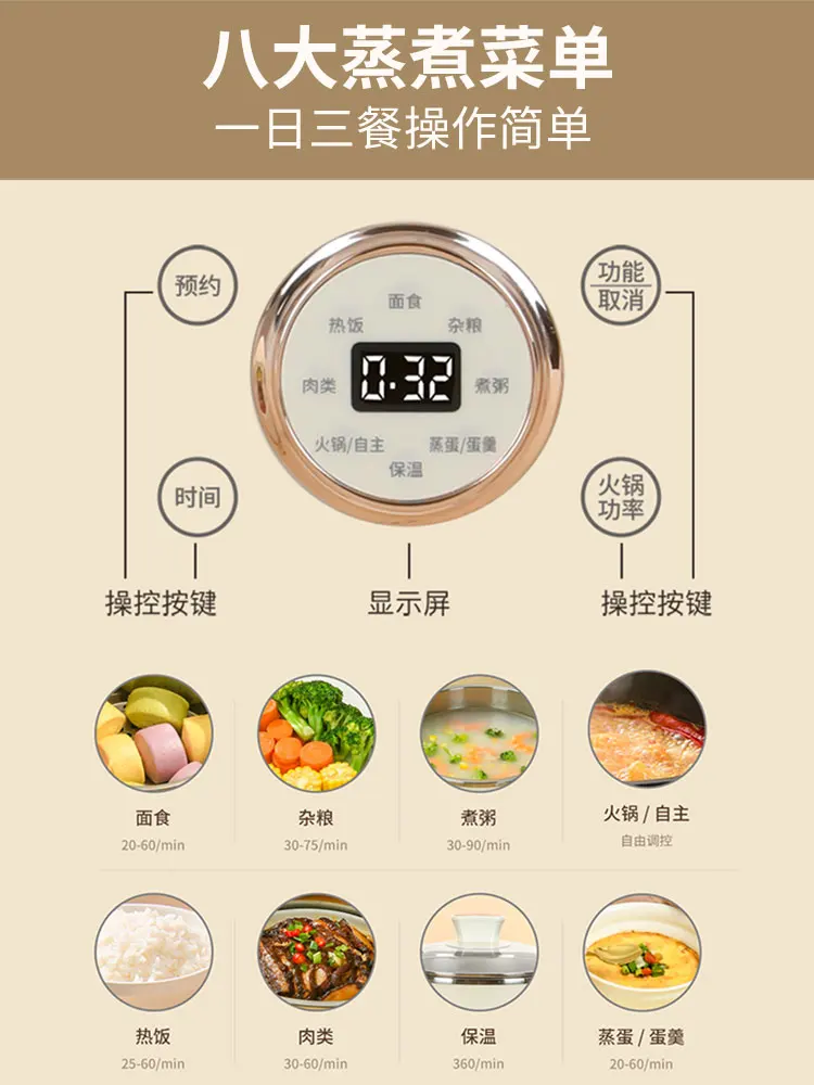 Leen Electric Steamer Multi Functional Three Layer Cooking Integrated Pot Steamer Cooker Buffet Food Warmer Pot