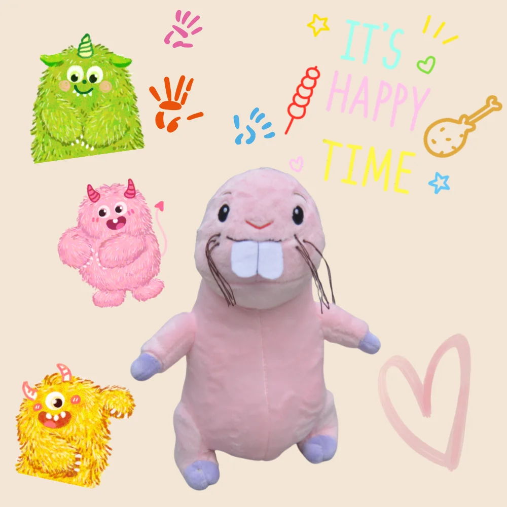 Rytanda Little Pink Mole Plush Toy Big Teeth Stuffed Doll Cartoon Animal Mouse Christmas Gift