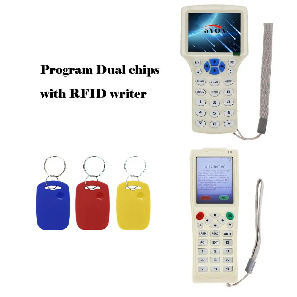 10pcs 2 In 1 Dual Chip Frequency rfid keyfobs 125KHz T5577 13.56MHz UID Rewritable Replicable Composite Access Control Key