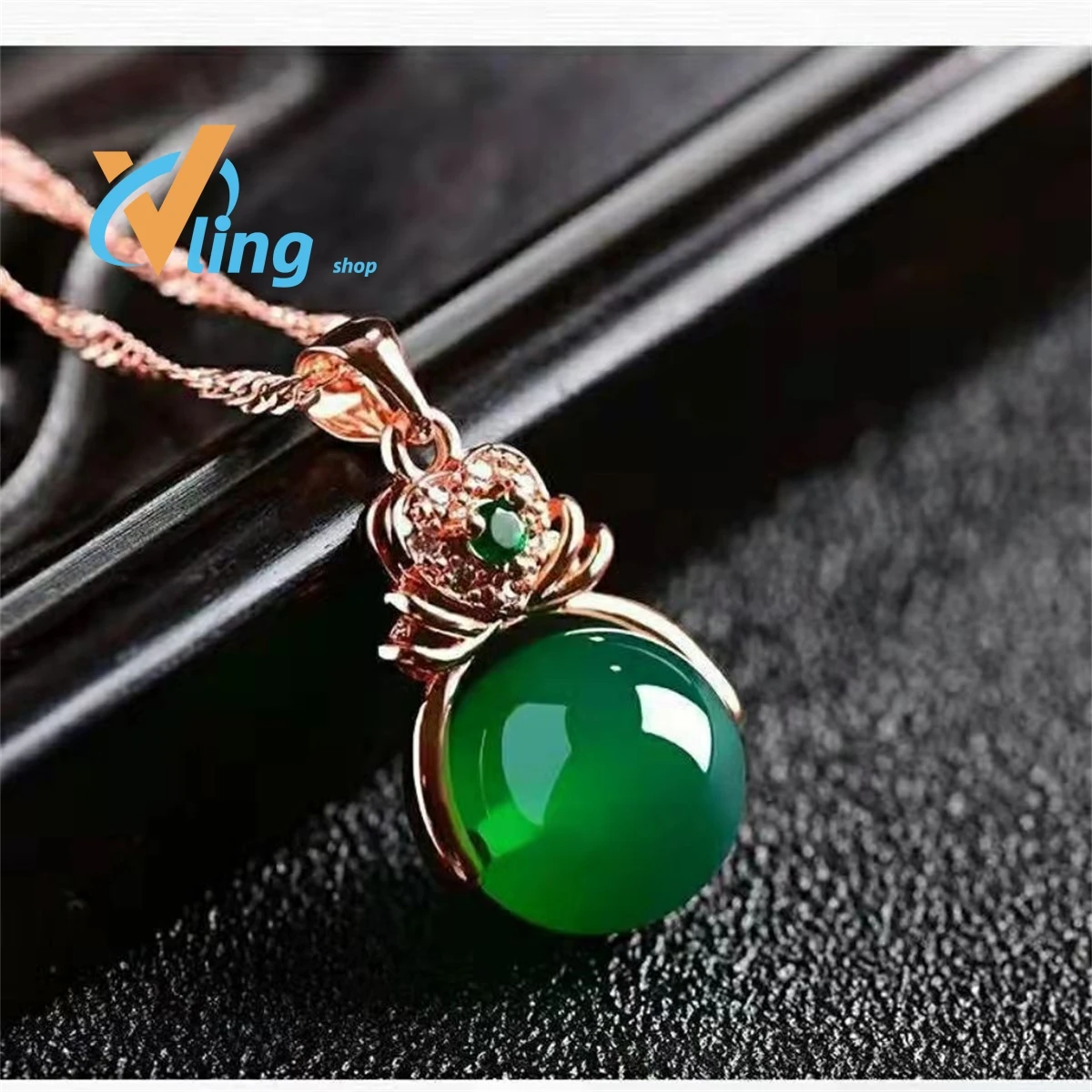 

Green Chalcedony Pendant S925 Silver Plated Gold Inlaid Jade Transit Bead Necklace Emerald Jewelry Exquisite Fashion Gift Charm