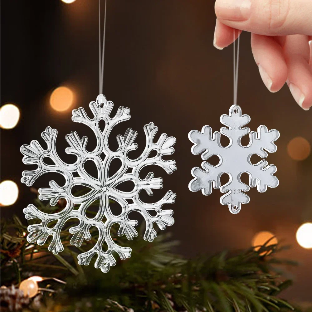 10pcs Christmas Snowflake Pendant Acrylic Transparent Crystal Pendant Ornaments Christmas Tree New Year Home Decorations