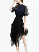 Summer Slimming High Waist Bla Chiffon Asymmetrical Skirt Women's Faionable Draped Thin Sle f-length Skirt - Image 3