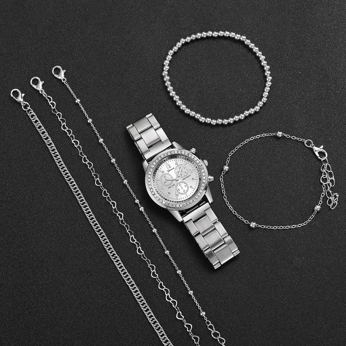 6pcs/Set Stainless Steel Women's Watch High end Diamond dial Fashion Quartz Women's Watch