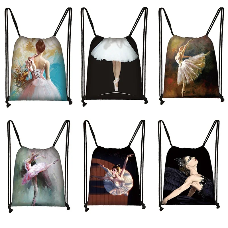 

Cartoon Ballet Dancing Drawstring Bag Women Fashion Storage Bags Teenager Girls Backpack Kids Bookbag