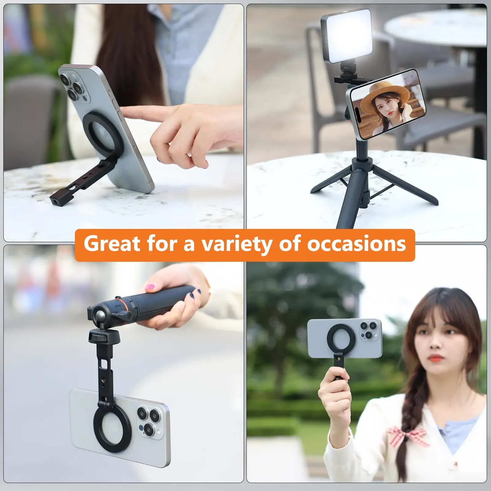 Magnetic Phone Holder Stand with Cold Shoe and Tripod Mount for Desktop Live Streaming & Vlogging