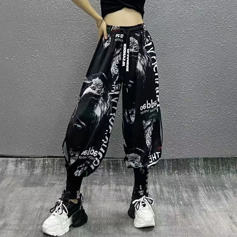 

New Arrival Fashion Side Split Harem Pants Woman Summer High Waist Print Jogger Trousers Comfy Streetwears Loose Casual Pant