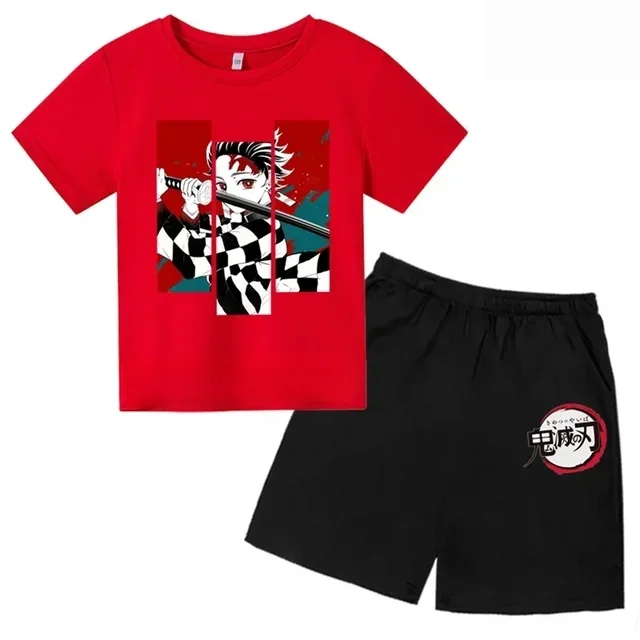 thumbnail image 1 of 2024 Verano Demon Slayer Camiseta estampada para niños 2 piezas Traje para niños y niñas Ropa de manga corta Top informal Conjunto de moda de anime, 1 of 5
