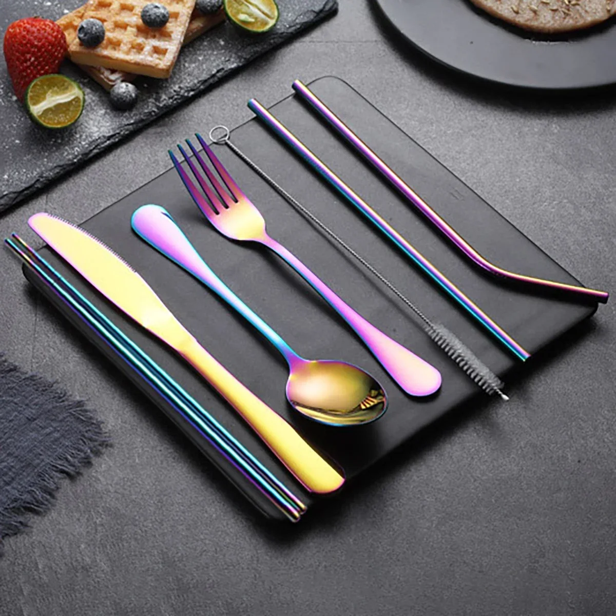 8PCS Portable Tableware Reusable Travel Cutlery Set Camp Utensils Set Chopsticks Fork Spoon Knife for Outdoor Picnic Kitchen