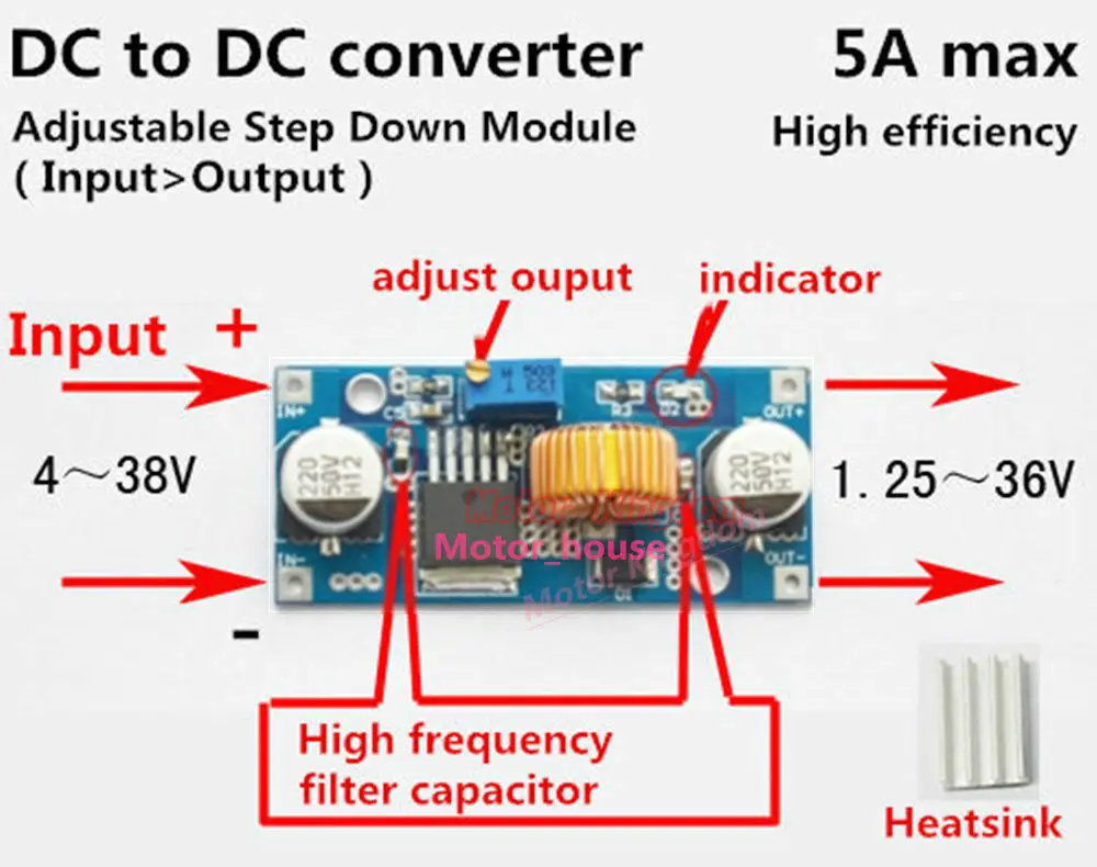 DC-DC Buck Step Down Voltage Converter Module 5V-36V to 3.3V 5V 9V 12V 24V 3A 