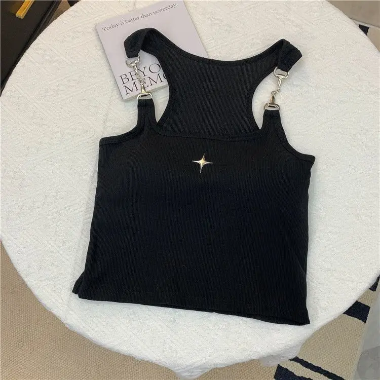 Seksi sıcak kızlar 2024 yeni yaz yelek üstleri niş tasarım sapanlar ince kısa pembe kaşkorse kadın giyim yönlü Streetwear yelekler