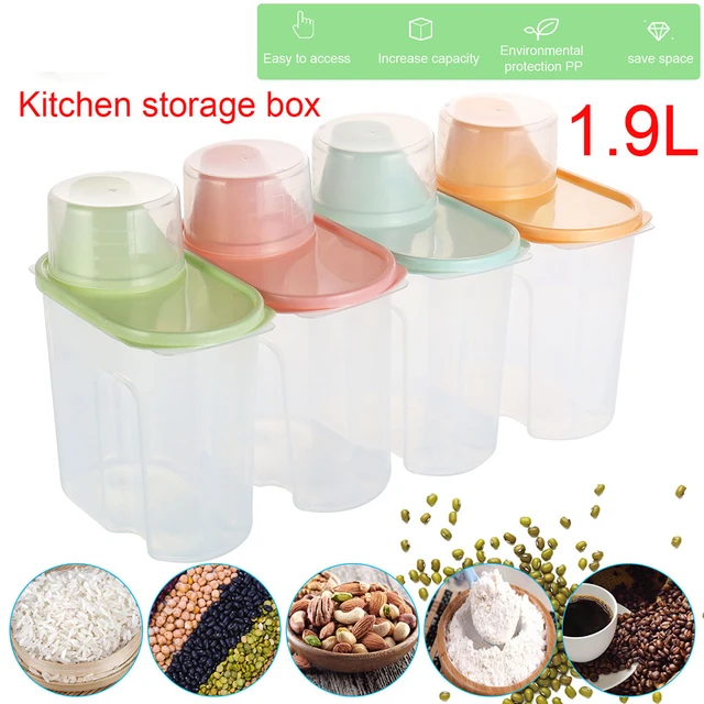 PP Food Storage Box Plastic Clear Container Set with Pour Lids Kitchen  Storage Bottles Jars Dried Grains Tank 1.9L-2.5L - AliExpress