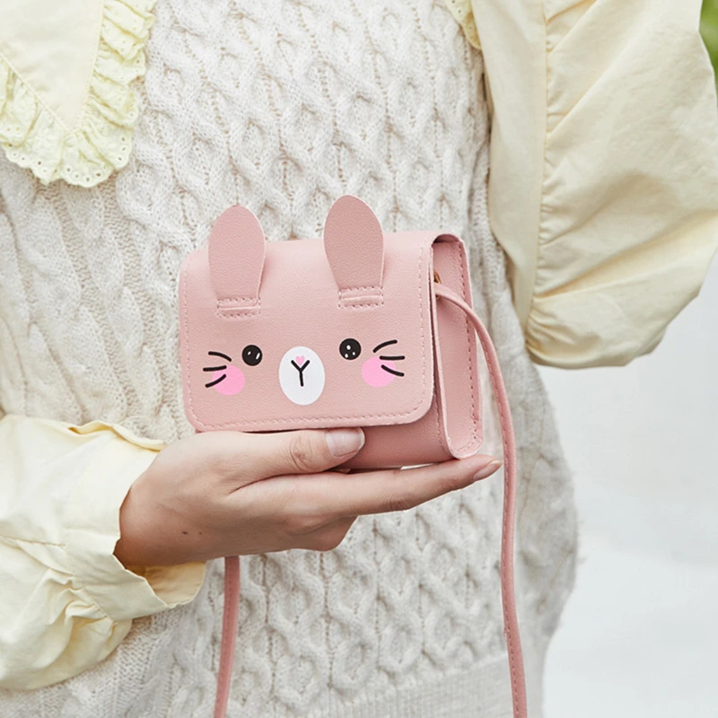 Coin Purse Coin Wallet Shoulder Bags Kids Cute Rabbit Baby Girls Small Crossbody Bags Cartoon Mini Coin Purse Handbags Children's Accessories Small Shoulder Bag