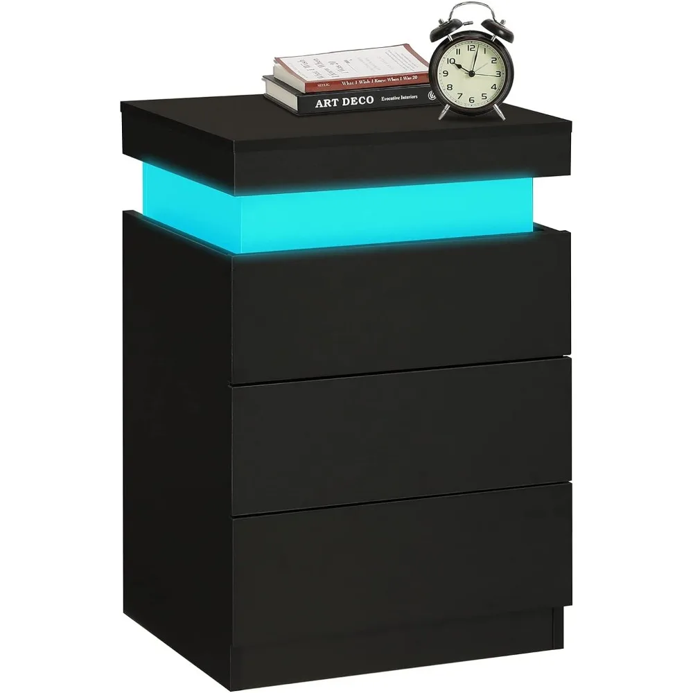 

Nightstand,with Charging Station and LED Lights,Night Stand with Sliding Top,Bedside Table with Drawers,Nightstands