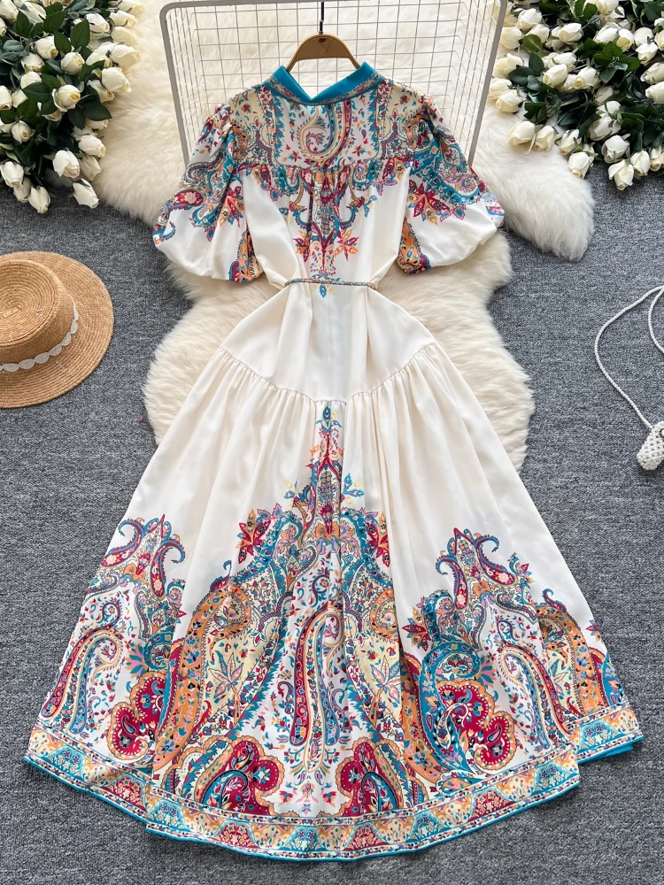 France Elegant Vintage Palace Evening Dress Women Print Single Breasted  Party Dress Female Casual Chic Holiday Clothing 2025 New - AliExpress  200000345