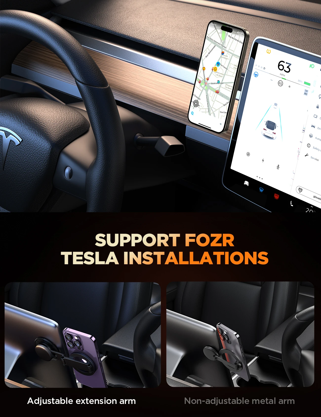 Premium All-Metal Magnetic Car Mount with Extension Arm