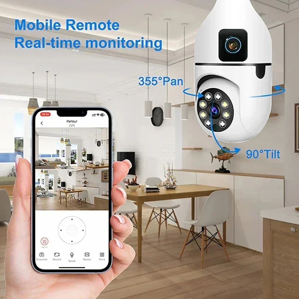 8M E27 Bulb WiFi Surveillance Camera Dual Lens Indoor Monitoring V380 pro App Security Video Monitoring Camera 4
