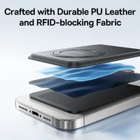 Baseus Magnetic Wallet Card Holder for iPhone 17 MagSafe PU Leather Phone Case with 360° Rotating Stand Bank ID Card Cover Case 6