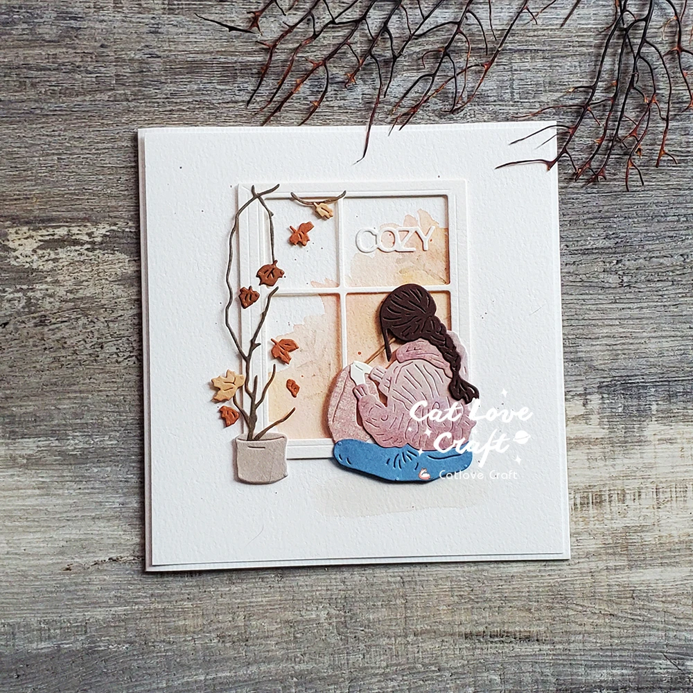 Catlove Herbst Fenster Frau Metall Schneiden Stirbt Scrapbooking Form Messer Schablone Stanzen Karte, Der DIY Handwerk Präge Neue Stirbt – Detail 7