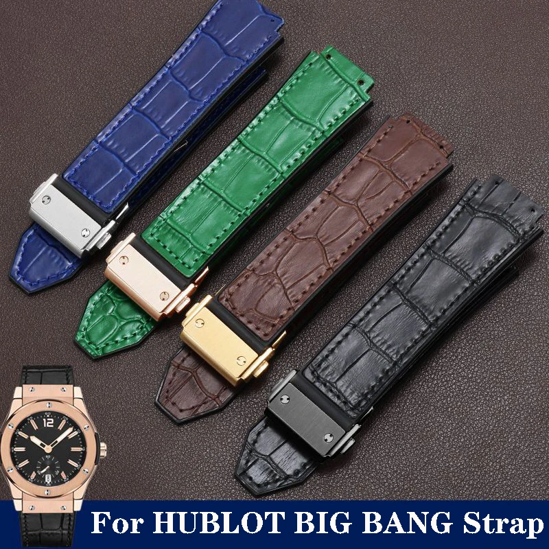 GenuineLeatherWatchBandForHUBLOTBIGBANG25X19mmWaterproofMenBlackGreenBlueWatch
