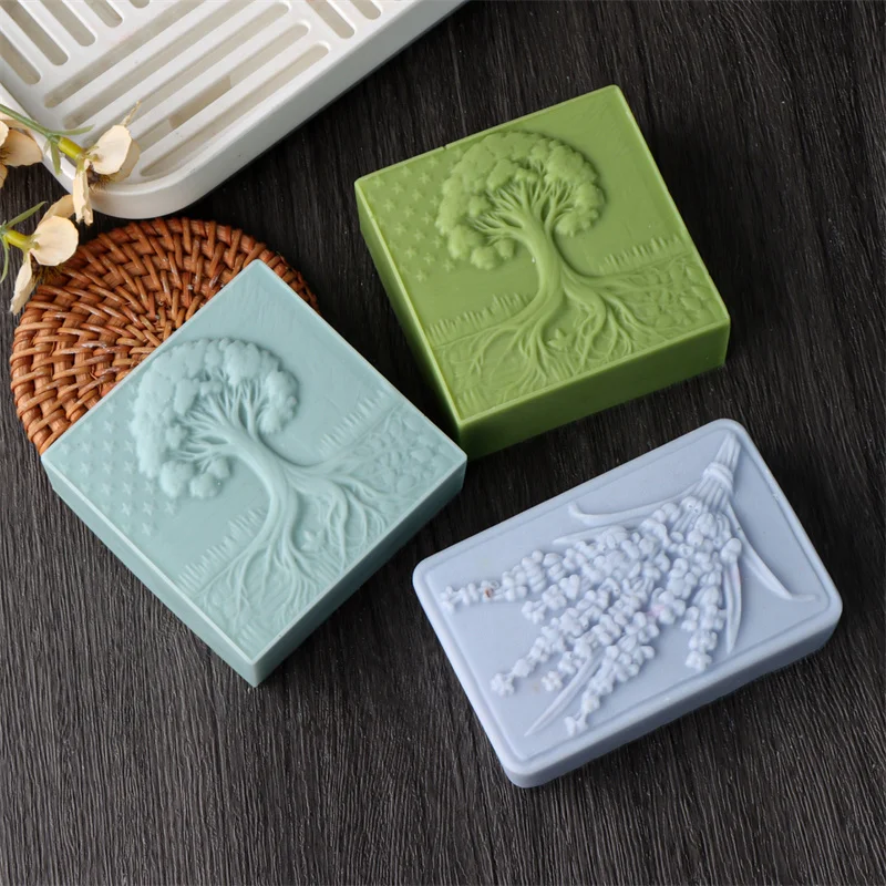 Life Tree Design Silicone Soap Mold DIY Rectangle Lavender Flower Bouquet Handcrafted Soap Aroma Gypsum Resin Craft Mould