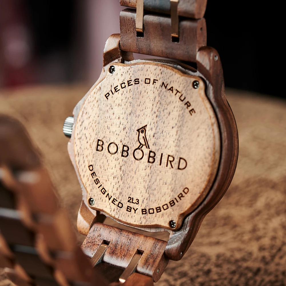 BOBO BIRD 2024 nuovi orologi da uomo, Design unico con quadrante a foglia, supporto per orologio da polso in legno al quarzo OEM Customiezd Dropshipping