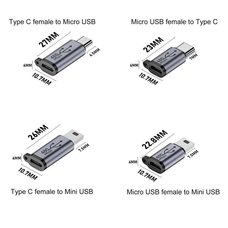 Universal Multi-Port Adapter: Type C, Micro USB, Mini USB Connectors