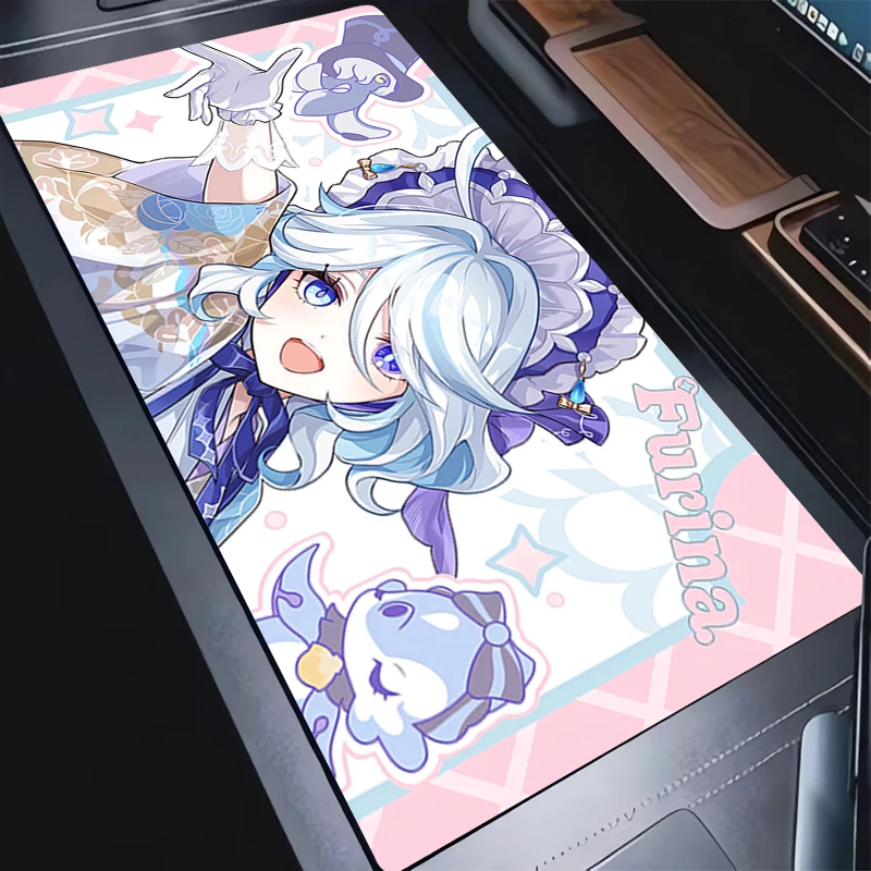 Anime Girl Desk Mat Mousepad Purple Cartoon Genshin Impact Furina Gamer Cabinet Mouse Pad Rubber Non-slip Laptop Kawaii Carpet 5