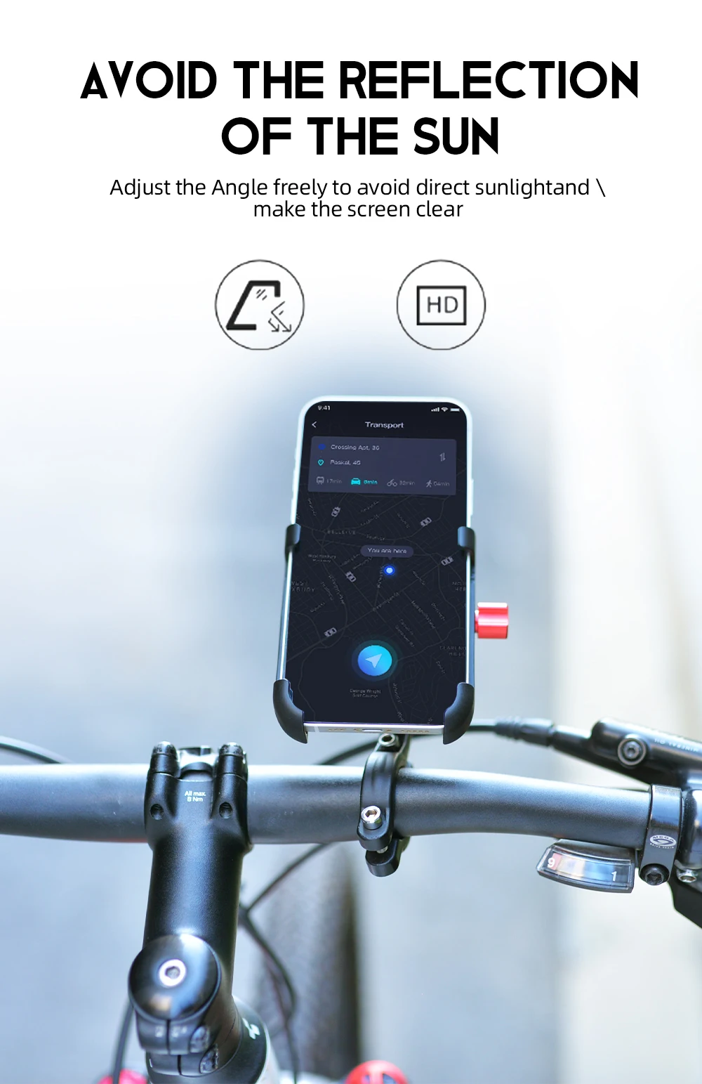 ThinkRider MTB-Telefonhalterung, Ständer, Fahrrad-Handyhalterung, 360° drehbar, Aluminium, verstellbar, Fahrrad, rutschfest, Fahrradhalterung – Detail 5