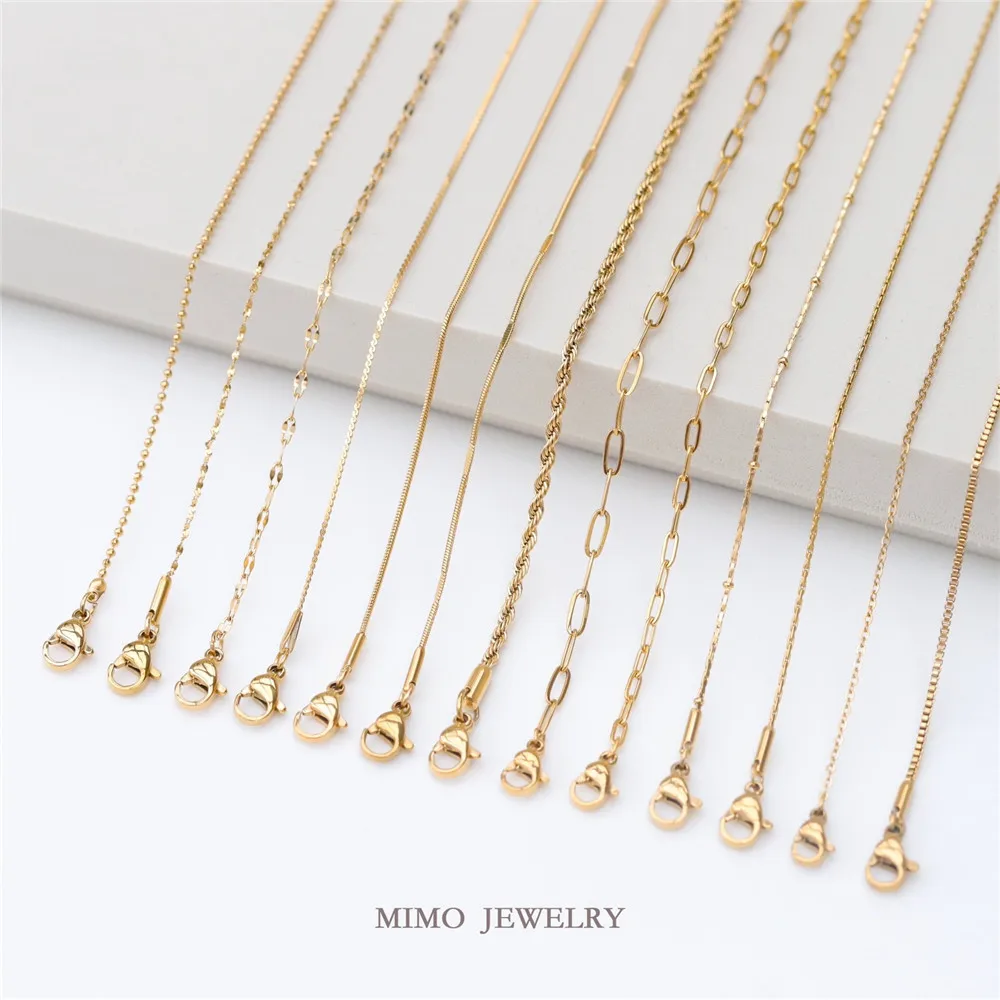 

Titanium Steel Gilded Basic Style Buckle Finished Necklace, Clavicle Chain, Medium Length Bare Chain DIY Accessories M-025