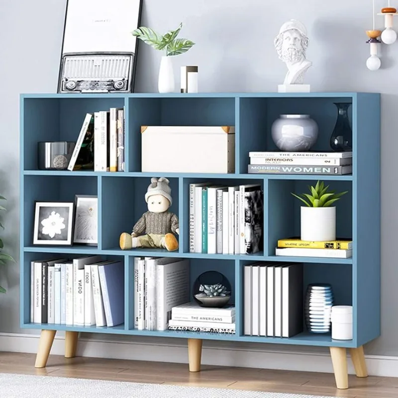 

IOTXY Wooden Open Shelf Bookcase - 3-Tier Floor Standing Display Cabinet Rack with Legs, 10 Cubes Bookshelf, Bright Blue