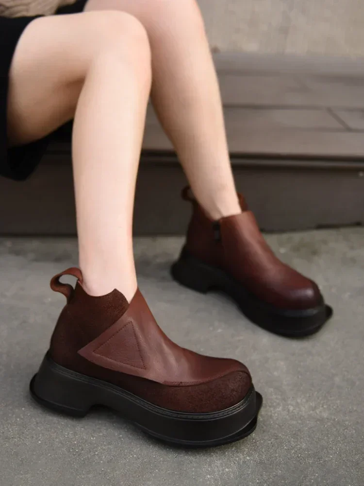 

Женские ботильоны из натуральной кожи Artmu, зимние короткие плюшевые ботинки на молнии сбоку, элегантные роскошные ботинки на платформе, 2024