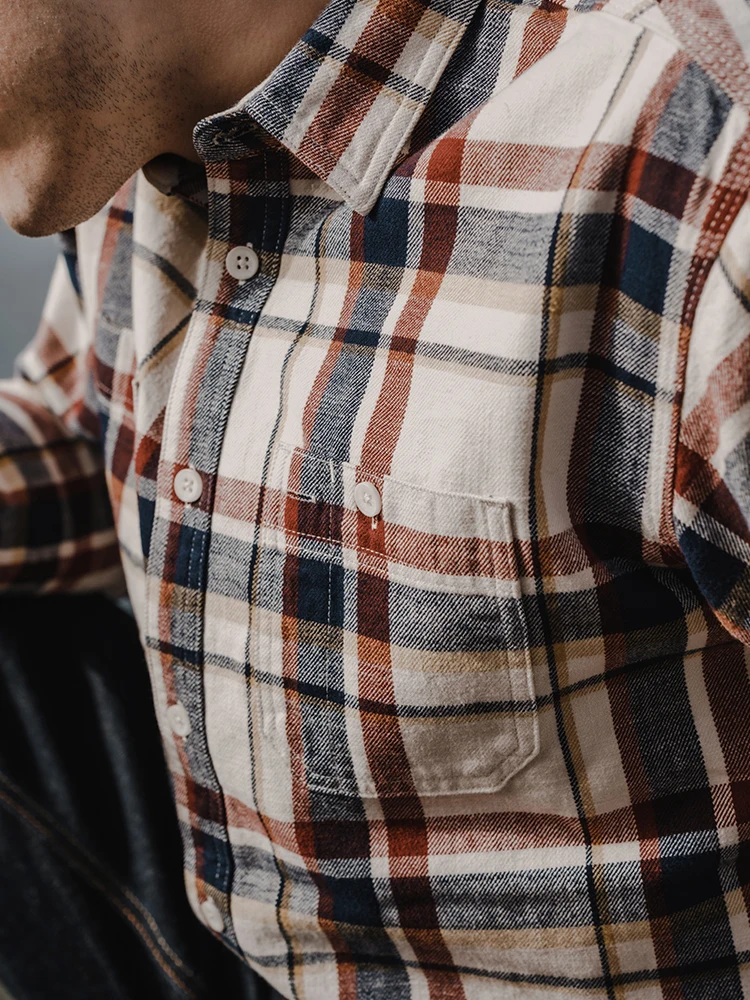 Denim Shirt SIMWOOD High Standard Series Autumn 280gsm Flannel Fabric Plaid Shirts Oversize Check