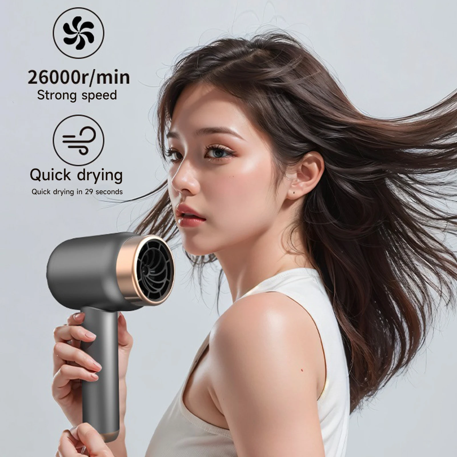 Portable Hair Dryer Wireless Hair Dryer Charge & Plug 2-in-1 Negative Ion 3-Speed Adjustment for Travel Outdoor Dormitory