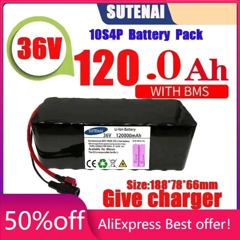 

new 2024 36V 120Ah Electric Bicycle Battery Built-in 40A BMS Lithium Battery Pack 36 Volt 2A Charging Ebike Battery + Charger