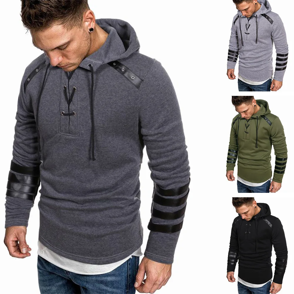 Spring And Autumn New Hooded Men's Casual Jacket Leather Sweatshirt