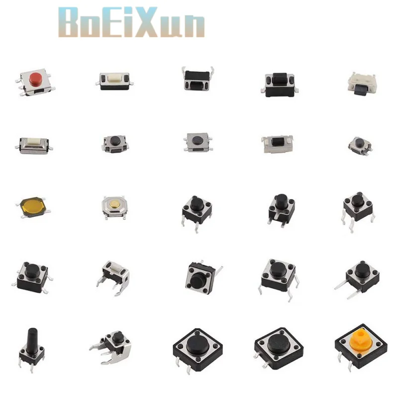 

25 Types/125pcs/Touch Switch / Micro Switch / Push Buttons Switches SMD DIP 2*4 3*6 4*4 6*6 Diy Assorted Kit/for Tool package