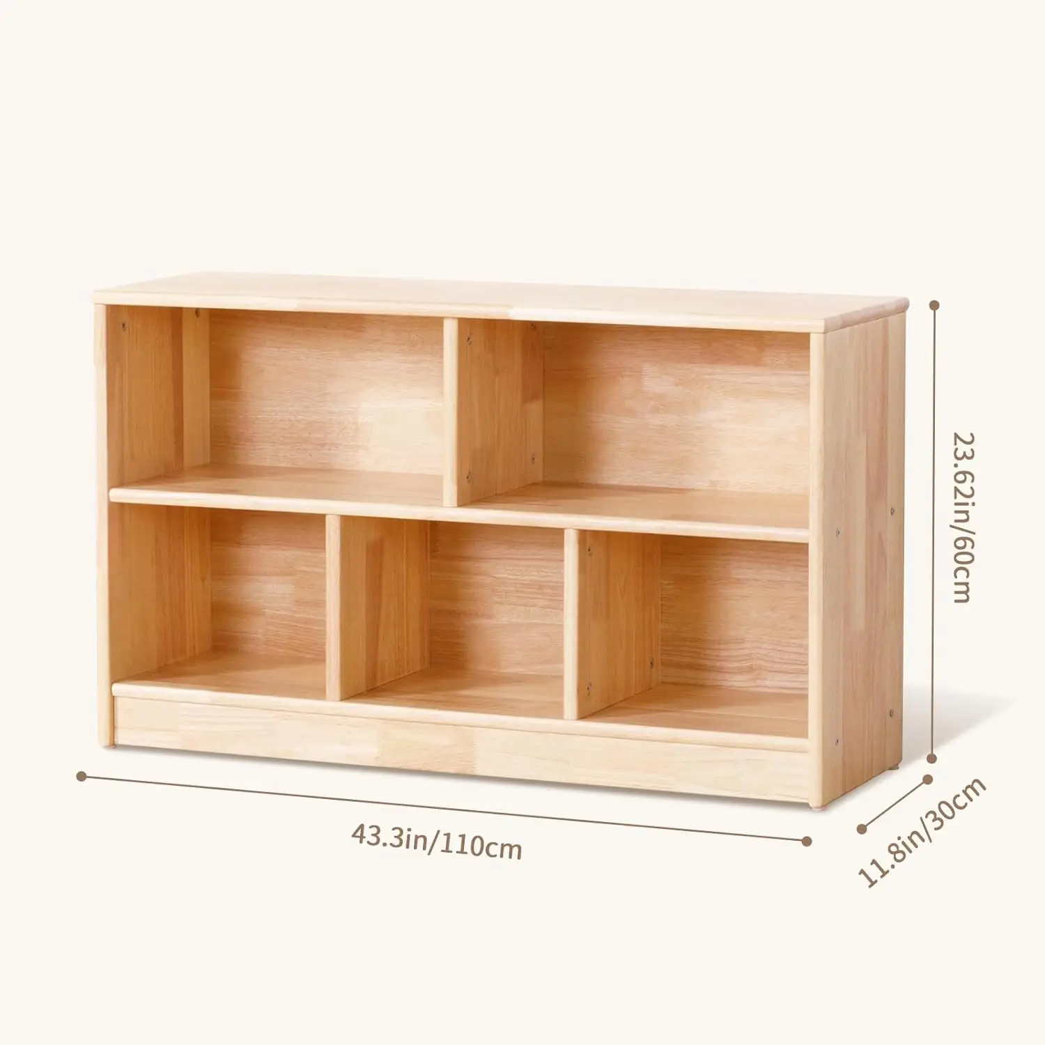 Rubber Wood 5-Compartment Montessori Shelf, 2-Tier Toy Organizers and Storage,for Kids Room, Playroom,Classroom, Kindergarten