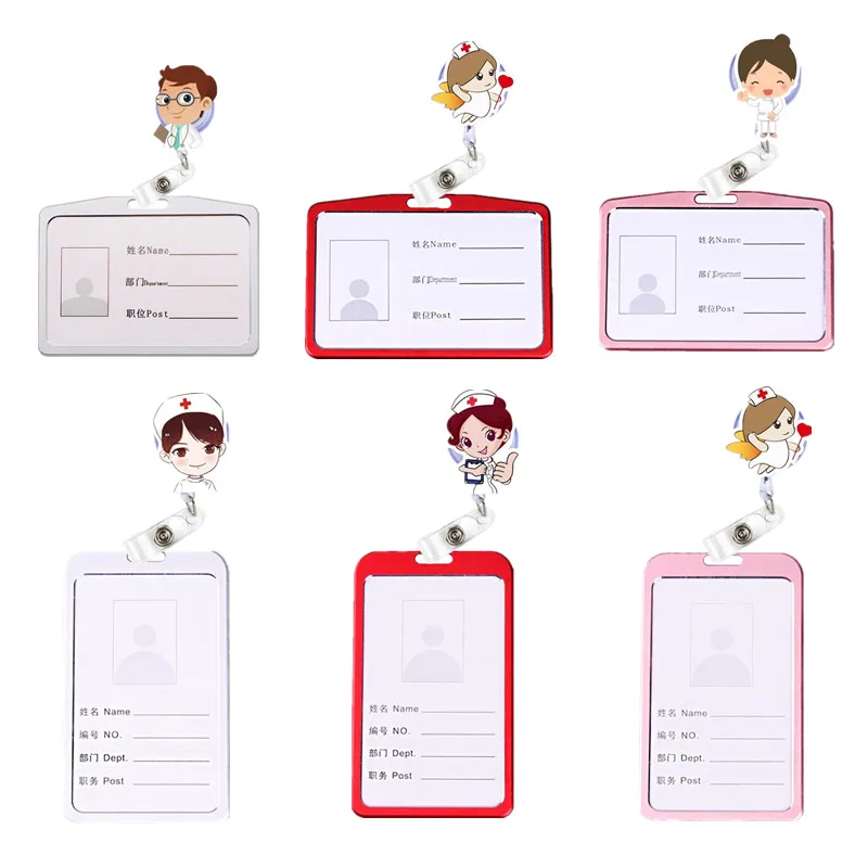 

Metal Doctor Nurse Work Card Badge Holder ID Tag Staff Bus Pass Card Cover Sleeve Staff Card Case with Retractable Badge Reel