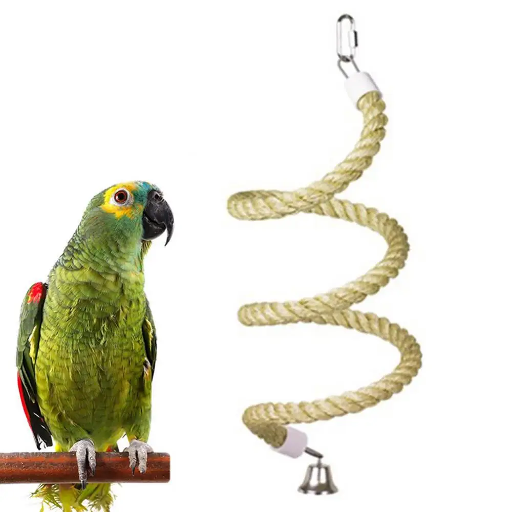 Bird Perch Toy Parrot Cotton Rope Chewing Bar Cage Stand Spiral With Bell  50cm