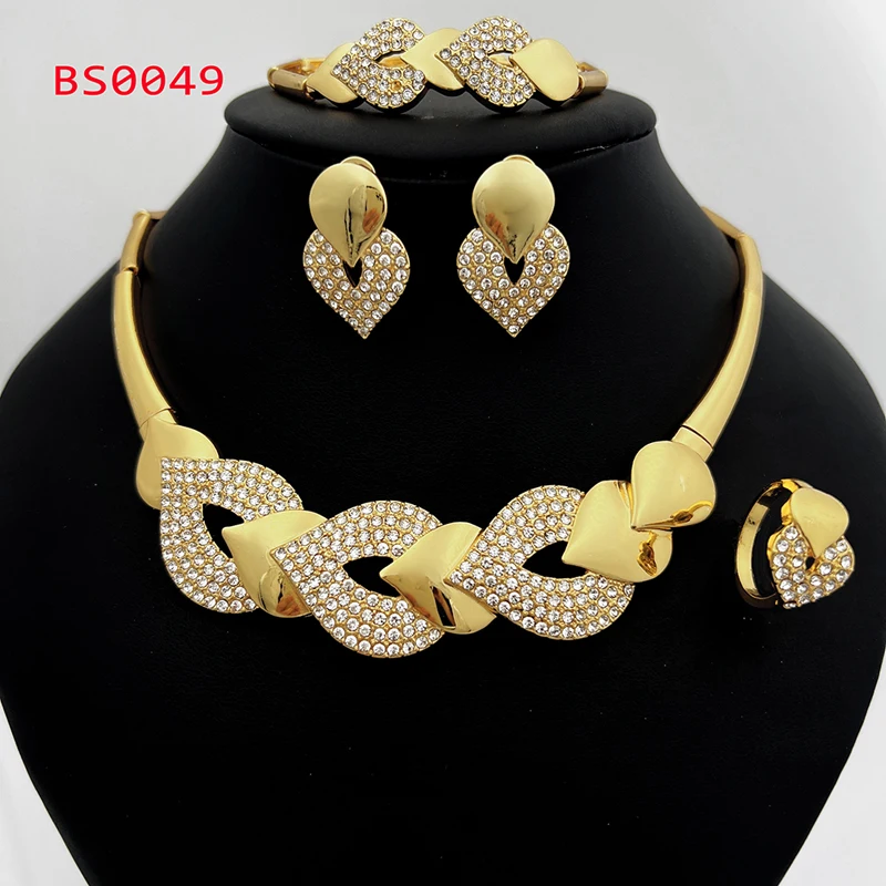 Women's Gold Colored Jewelry Set Heart Necklace Earrings Set Nigeria