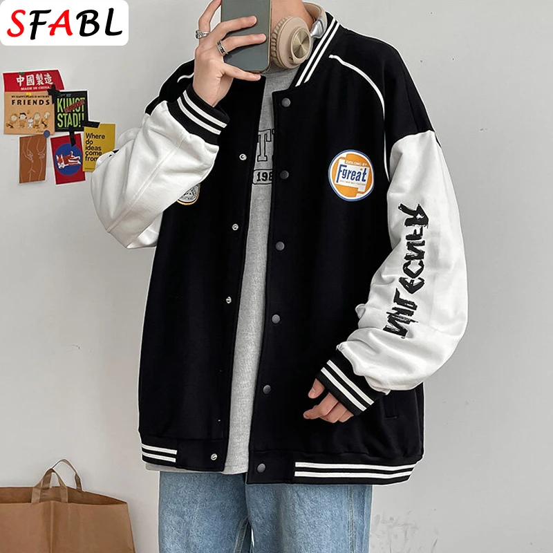 New Oversized Varsity Jacket Men Women Harajuku Hip Hop Jacket Streetwear  Fashion Patchwork Baseball Coat Zipper Sweatshirt Men - AliExpress