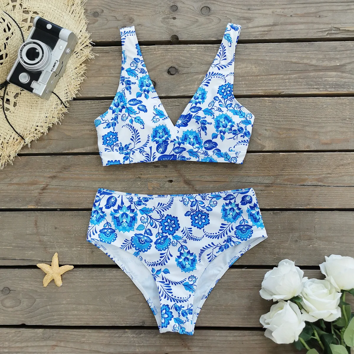 Nadanbao Bikini Set Beach Smock Cardigan Smock Woman Sexy Swimwear High Waist Floral Printing Bikini Beach Sun Protection Shawl
