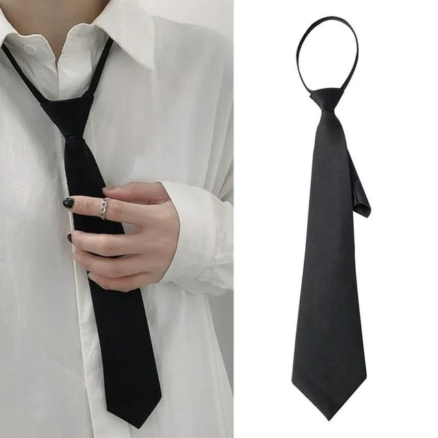 Cravatte Unisex Retro cravatta stretta setosa sottile cravatta da donna liscia stile coreano JK solido nero Clip su cravatta accessori di abbigliamento 1